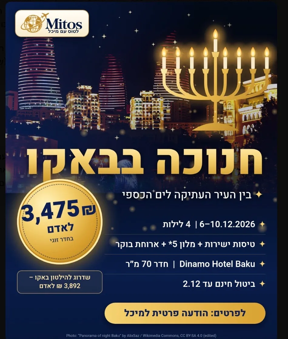 חנוכה בבאקו, בין העיר העתיקה לים הכספי – 3,475 ₪ לאדם!